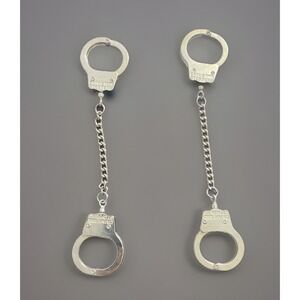 VTG 2 Handcuff Keychain Toy Mini Metal Crime Stoppers Halloween 5.5 in x 1 in